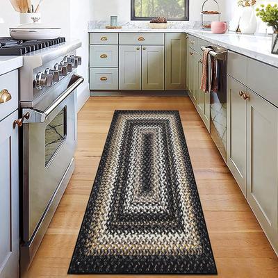YUN Braided Print Door Mat Modern Geometric Rug Indoor Washable Rug Distressed Aesthetic Carpet