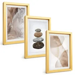 BILDER SET 3er Set - 20x30 cm Goldrahmen - Abstrakte Pastellformen