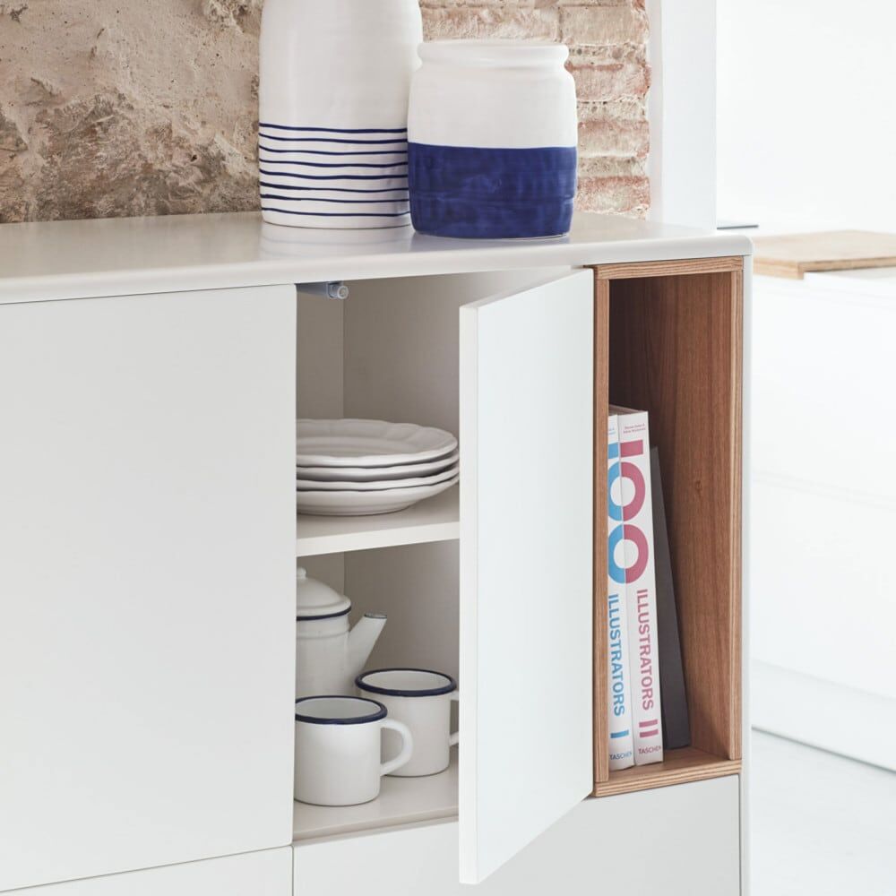 TEULAT Buffet haut 3 portes 3 tiroirs en bois L100cm - Blanc Blanc 100x120x40cm