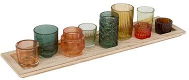 Storied Home Wood Tray with 9 Glass Votive Holders