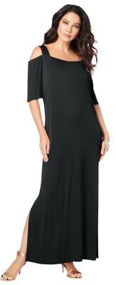 Plus Size Women's Plus Size Cold Shoulder Maxi Dress by Roaman's in Black (Size 22/24) Long Stretch Jersey