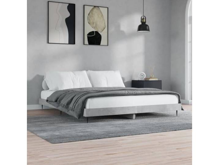 RJPLMFV Bettrahmen, 120 x 200 cm, Betongrau Langlebiges Holzwerkstoff, robuste Metallbeine, Sperrholzlatten inklusive, Lattenrost