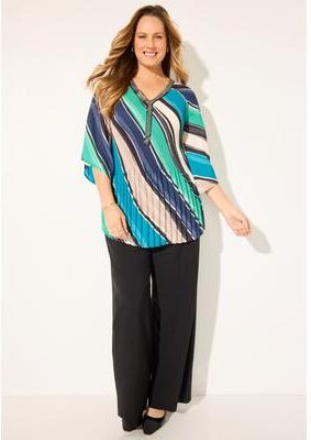 Plus Size Women's Bejeweled Pleated Blouse by Catherines in Blue Bias Stripes (Size 5X)