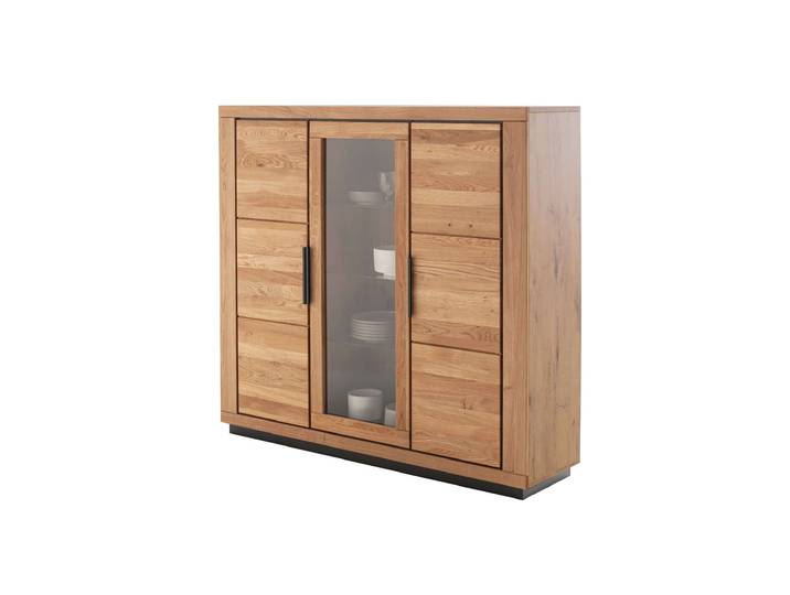 Highboard mit Glastür Wildeiche massiv geölt 153 cm - GRENO