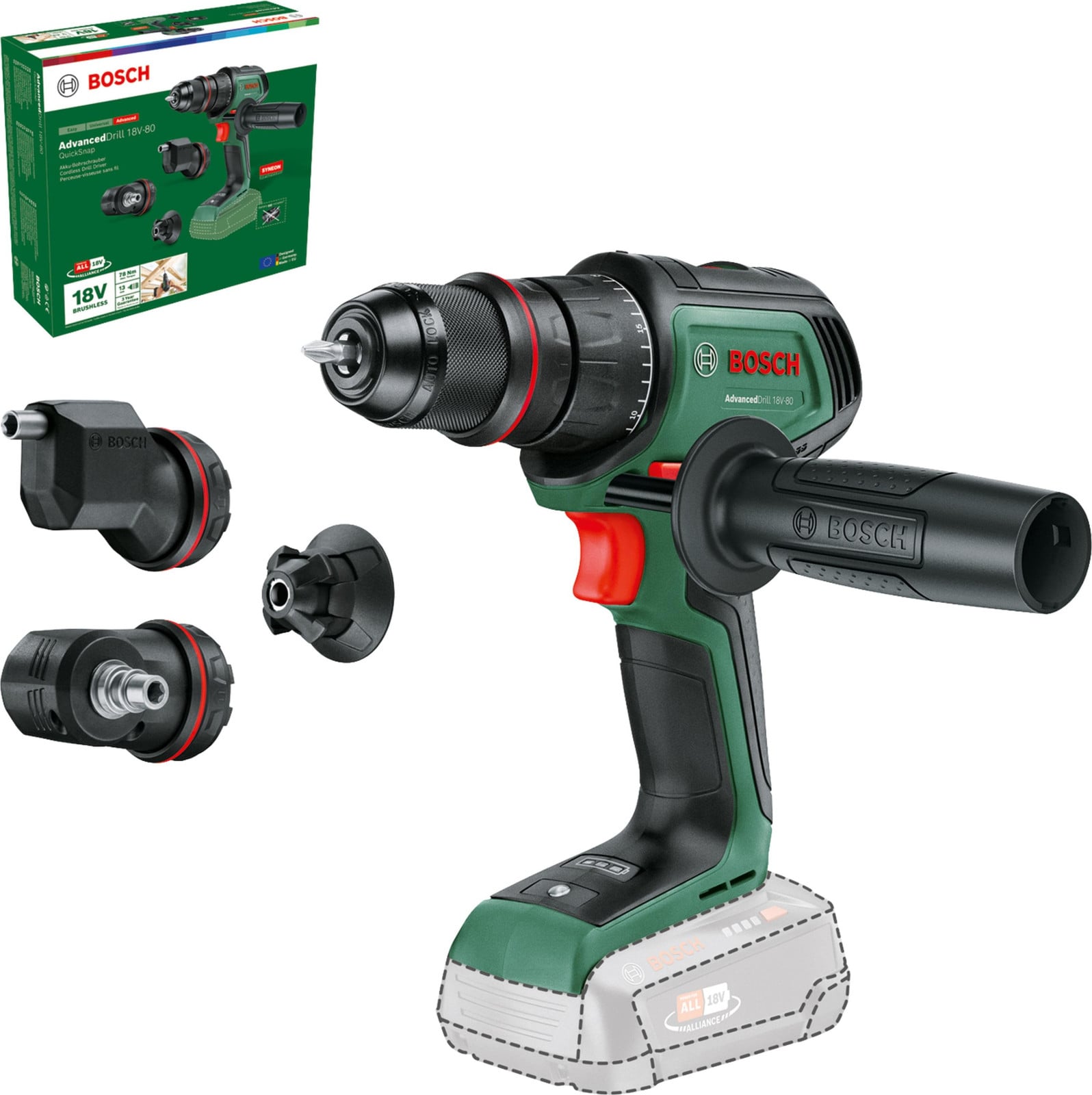 Bosch Home & Garden AdvancedDrill 18V-80 QuickSnap Akku-Bohrschrauber 18,0 V, zonder accu