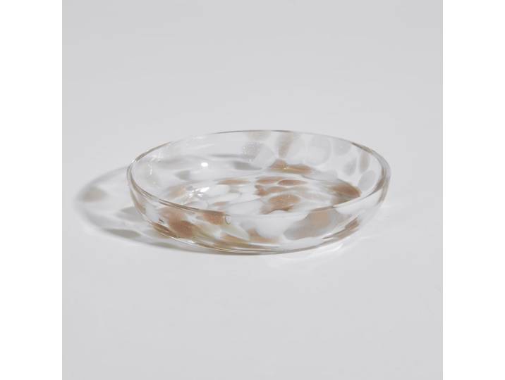 Seifenschale aus durchsichtigem, weißem und goldenem Glas