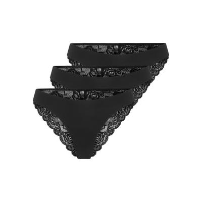 Brasilslip ONLY "ONLCHLOE LACE BRAZIL 3-PACK NOOS ACC", Damen, Gr. S (36), 3 Stk., schwarz (schwarz pack:x3), Obermaterial: 90% Polyamid, 10% Elasthan, unifarben, Unterhosen