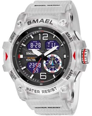 Quick Pick Pro SMAEL Tactical Dual Display Military Sport Watch For Men Waterproof LED Chronograph white