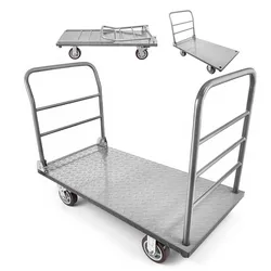 VEVOR Plattformwagen Klappbar 1202 kg, Schwerlast-Transportwagen mit abnehmbarem Geländer & Schwenkrädern, Industriewagen, für Supermärkte, Garagen & Lagerhallen, 1220x610x920 mm Rollwagen