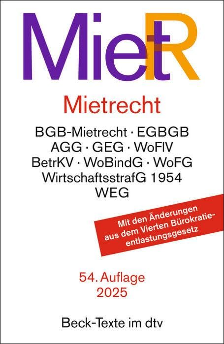 Mietrecht: Mietrecht des BGB und EGBGB, Gebäudeenergiegesetz, Kohlendioxidkostenaufteilungsgesetz, Mietspiegelverordnung, Wirtschaftsstrafgesetz 1954, ... Heizkostenverordnung, (Beck-Texte im dtv) - Preis vom 09.10.2026 07:28:09 h