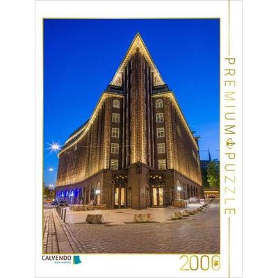 CALVENDO Puzzle Hamburg - Das Chilehaus zur Blauen Stunde | 2000 Teile Lege-Größe 90 × 67 cm Foto-Puzzle für glückliche Stunden