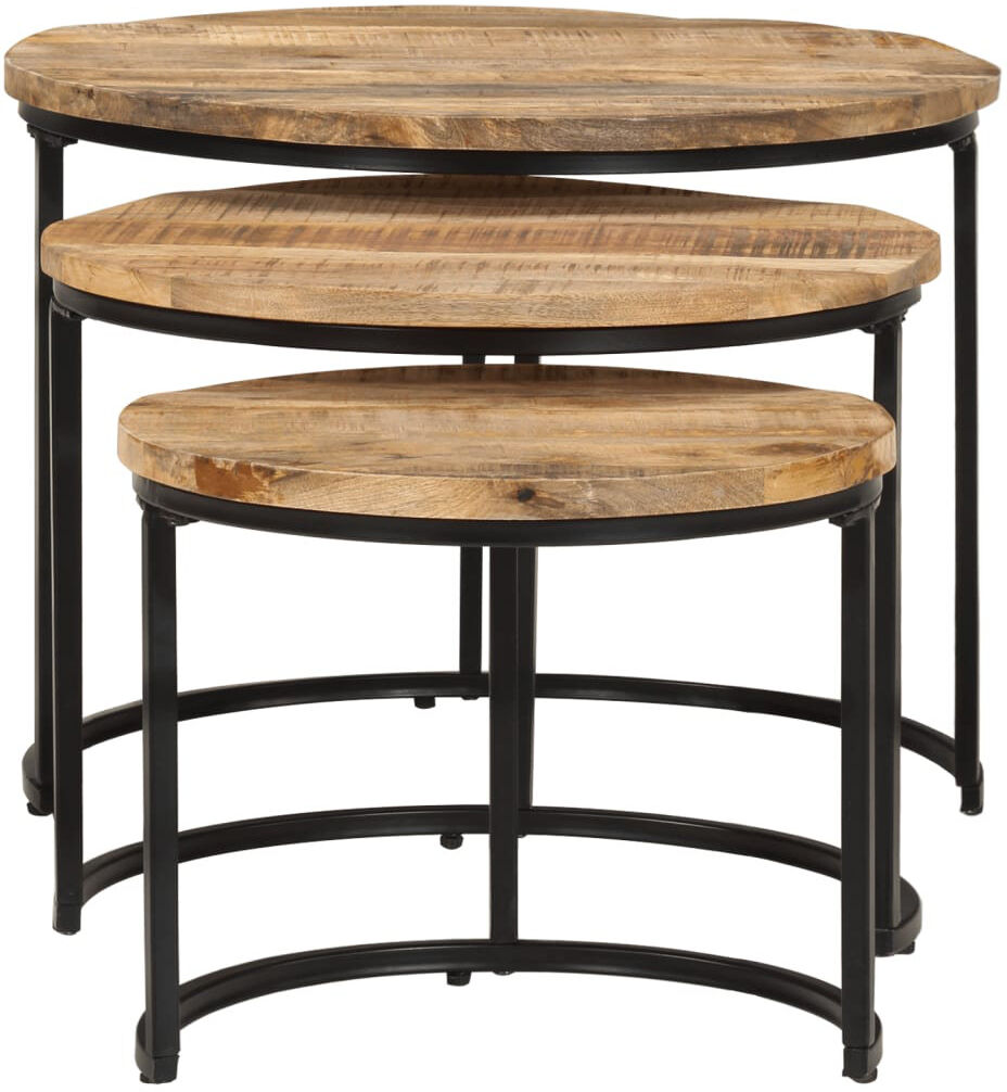 Rio Grajeda Solid Wood Top Frame Round Nesting Side Tables Brown 45cm H X 60cm W X 60cm D