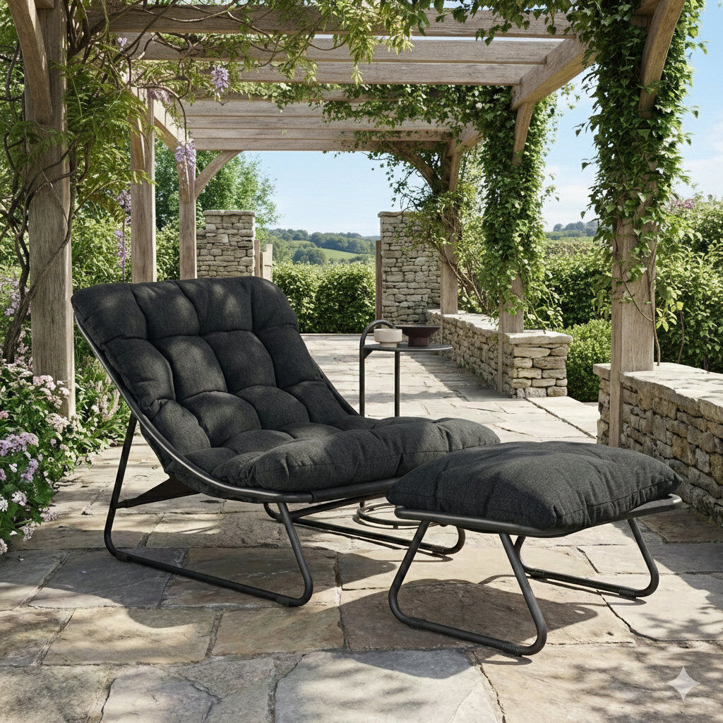 GRAND PATIO Samba Outdoor Lounge Chair with Cushions Dark Grey/Dark Grey 69.2cm H X 78.1cm W X 107.3cm D
