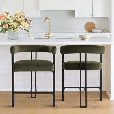 Housely "24"" Seat Height Upholstered Velvet Counter Stool (Set of 2)"