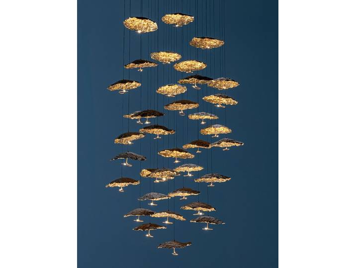 Lampes suspendues postmodernes en feuille d'or, élégantes, classiques, à LED, à intensité variable, pour salle à manger