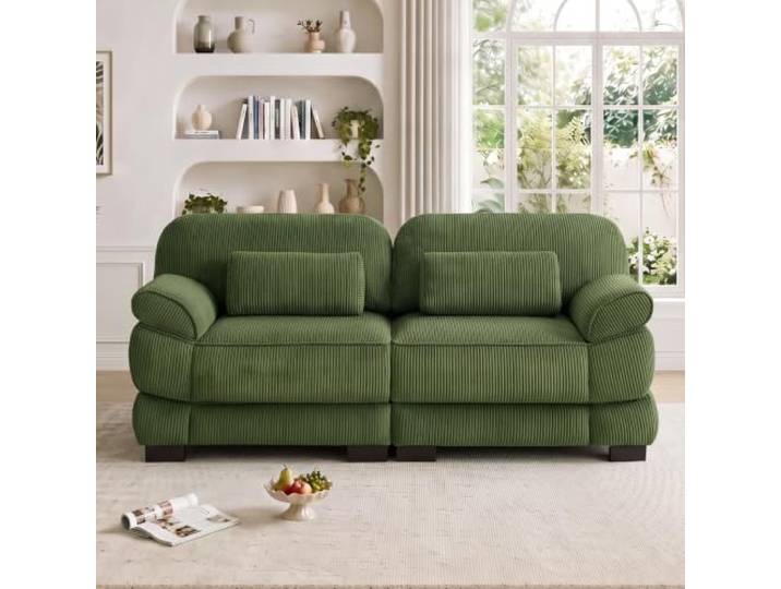 SoarTalent 194cm Modulares Sofa 2-Sitzer, Cord Sofa, Grün Sitzhöhe 53 cm, 61 cm Sitztiefe, abriebfest, Holzgestell, pflegeleicht, für modulare Sofas in kleinen Räumen und Wohnungen