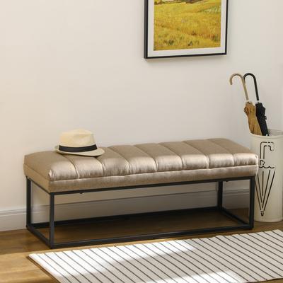 "HOMCOM 47.25"" End of Bed Bench with Channel Tufted Design, Upholstered Ottoman Bench with Steel Legs for Bedroom, Brown"
