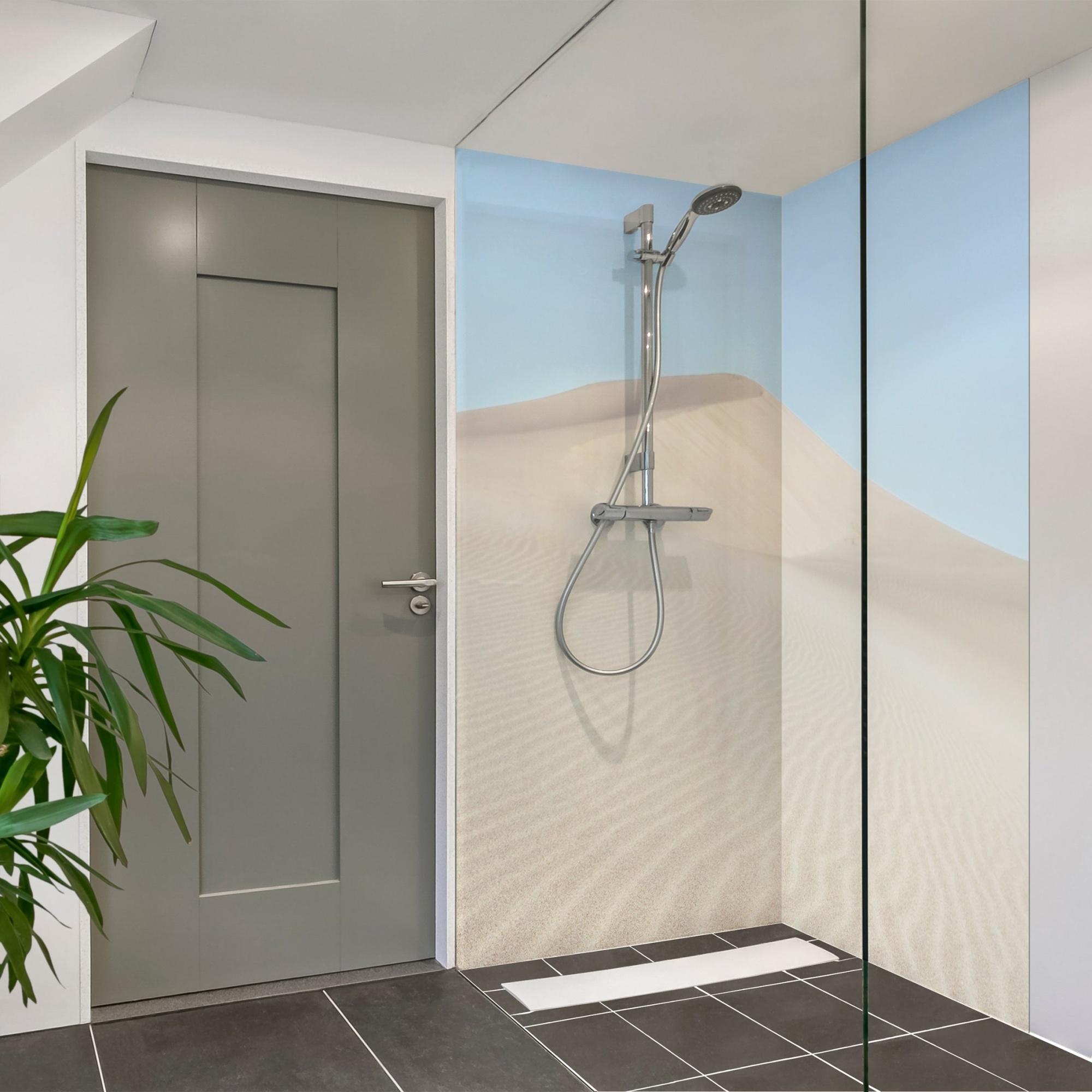 Duschrückwand Natur selbstklebend - 0.61 mm Wandpaneel wasserfest Wüste beige Maritim Badrückwand fugenlos Premium matt 110x190 cm