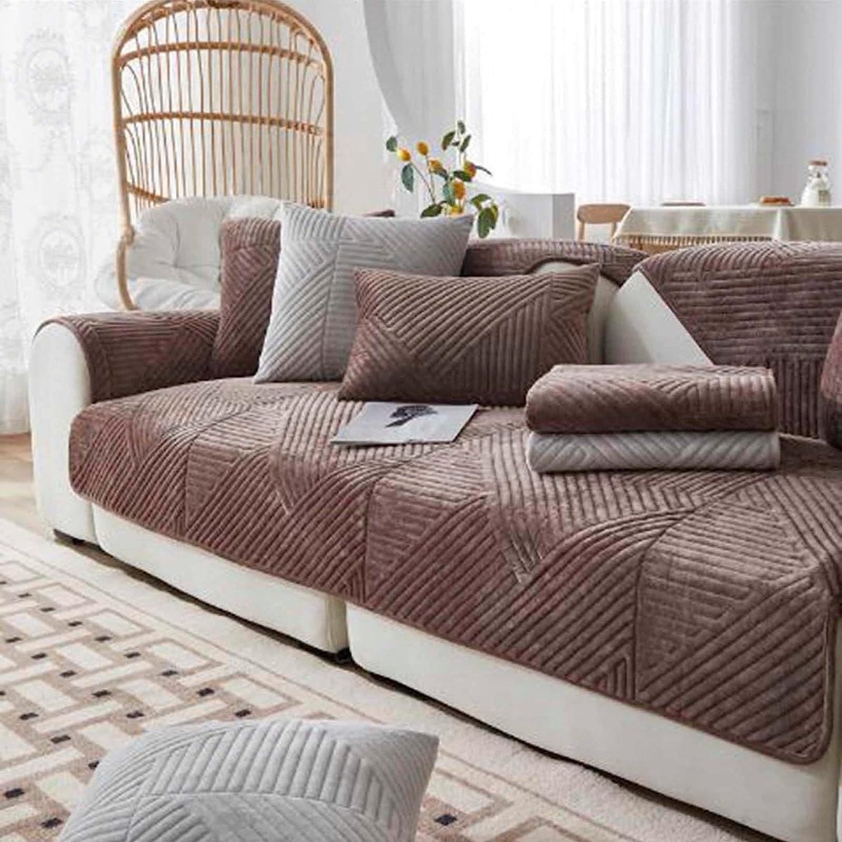 Bruine antislip bankovertrek meubelbeschermer voor sofa, 70 x 180 cm