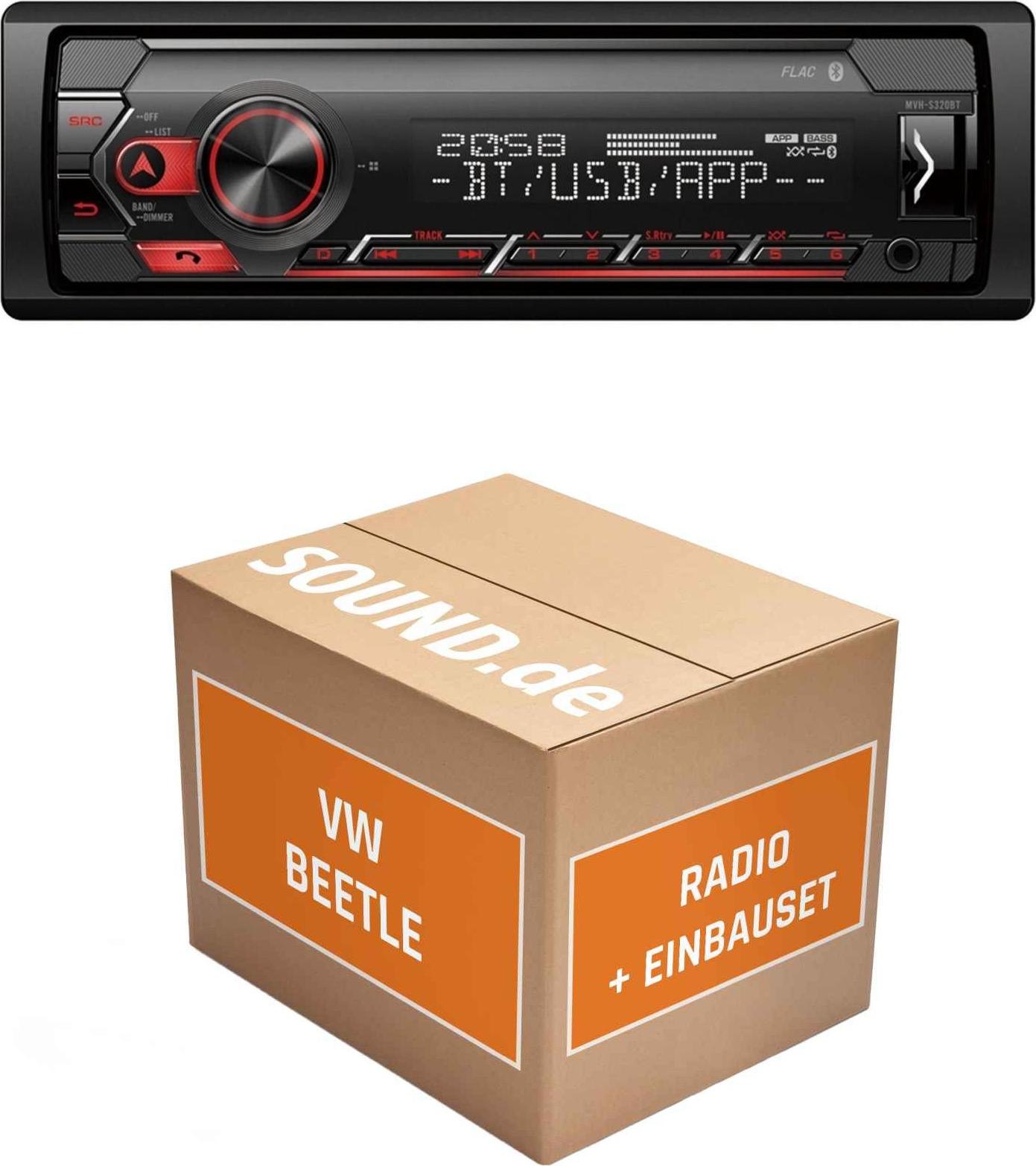 Autoradio Einbaupaket Pioneer MVH-S320BT passend für VW Beetle + Rückfahrkamera Schwarz | Bluetooth USB
