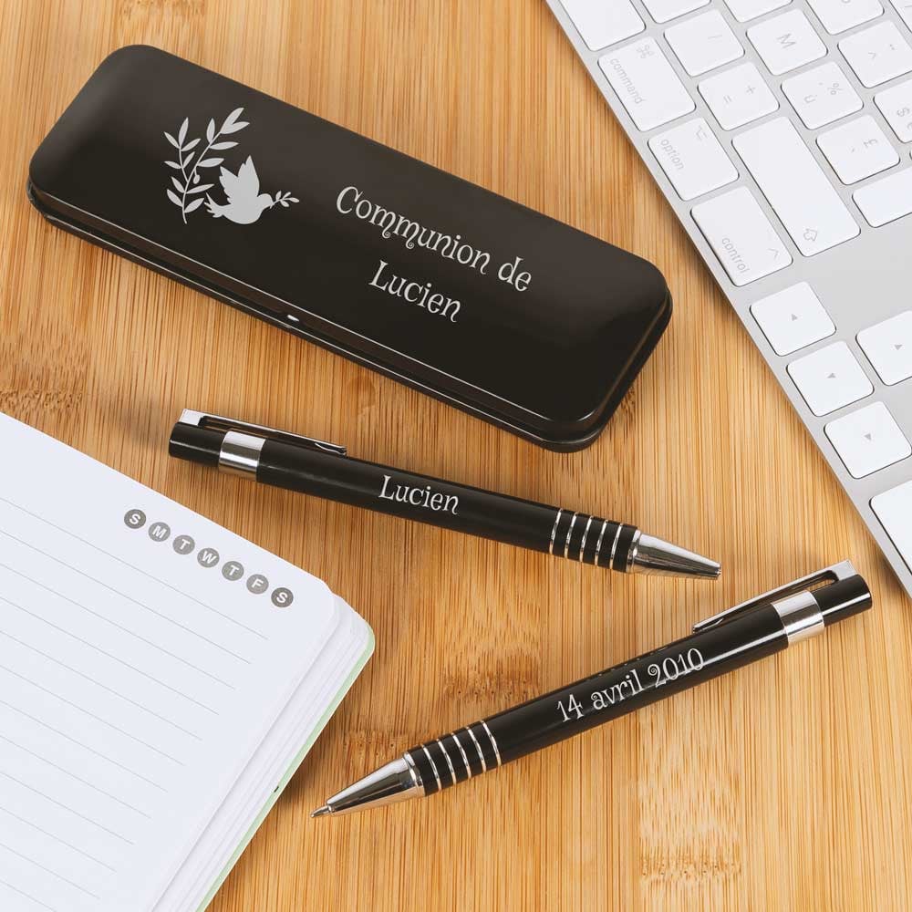 Ocadeau Coffret stylo et porte-mine communion noir