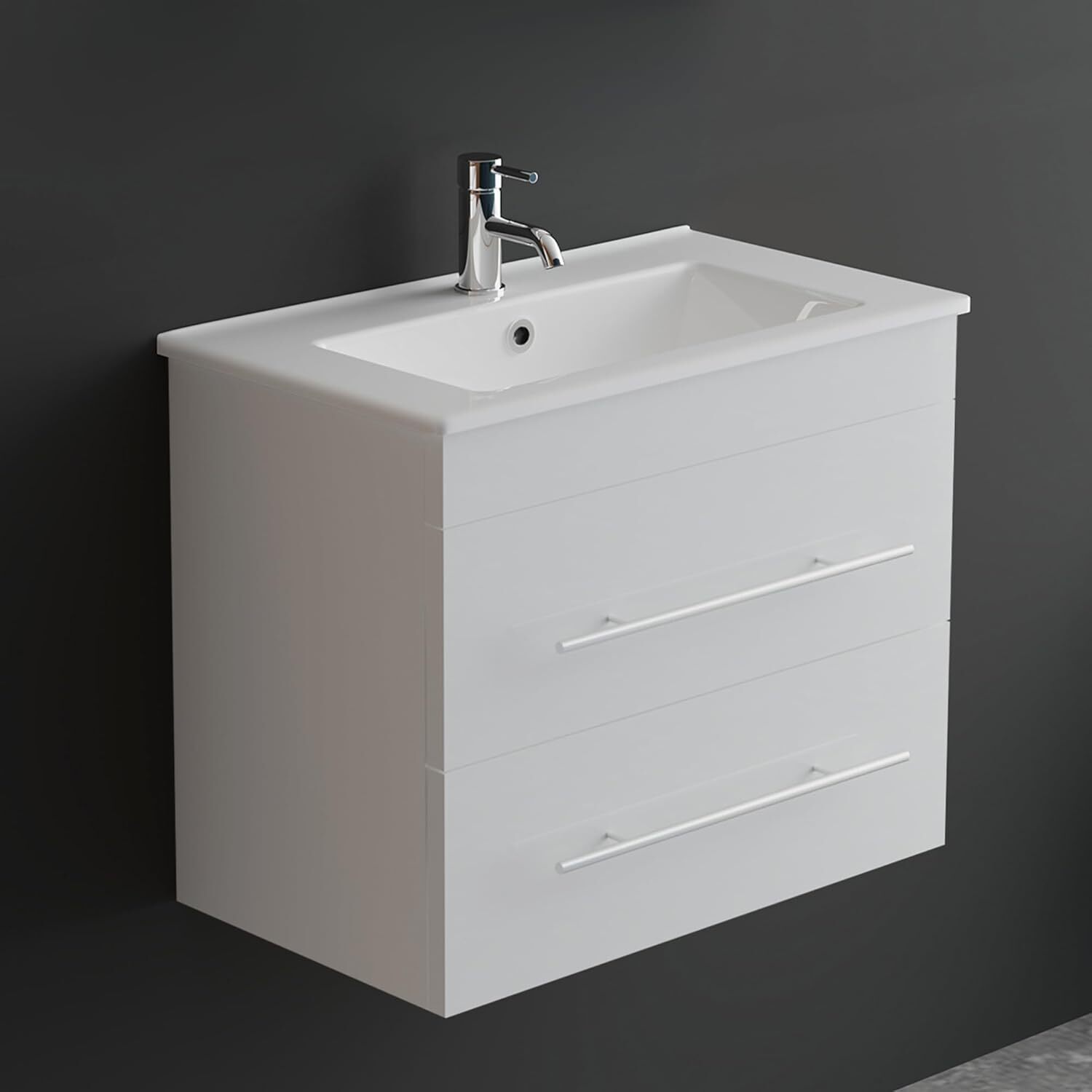Alpenberger Waschbecken Badezimmer Waschtisch mit Unterschrank 60 cm Breit Hängend | Gäste WC Waschbecken mit Unterschrank Bad Möbel Modern Set | Kleiner Waschbeckenunterschrank Weiß