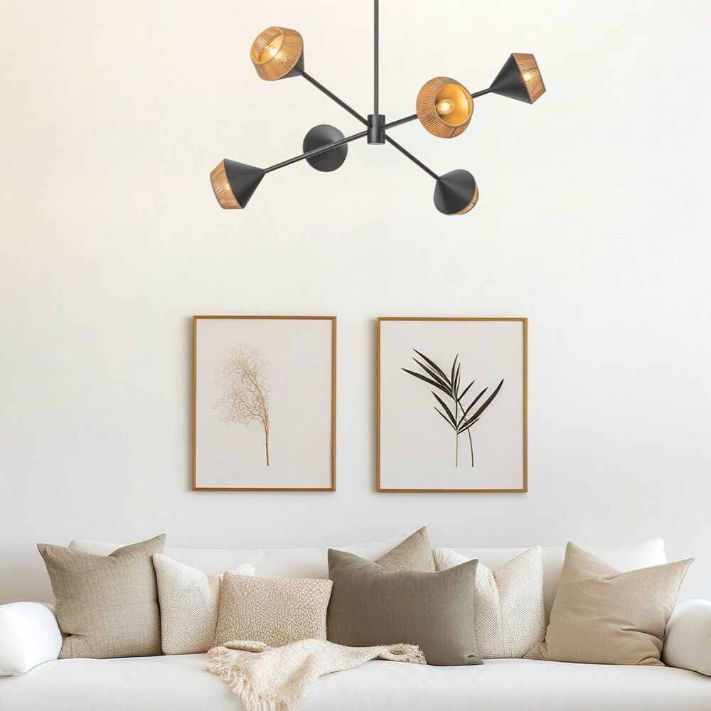 ELSTEAD LIGHTING Lustre 6 Lumières Acier, Corde tressée Naturelle Noir 163x41x95cm