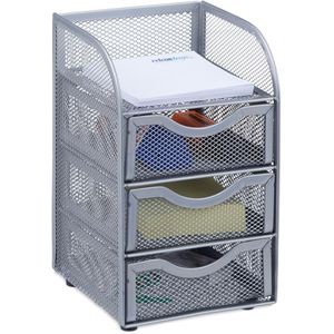 Relaxdays Schreibtisch-Organizer 10022484, Metall, 1 Fach und 3 Schubladen, silber