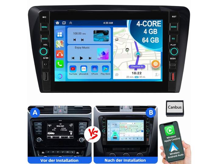 ESSGOO Für Skoda Octavia III 2014-2018 Carplay Android 15 Autoradio Autoradio (RDS, Digitalradio (DAB), FM, AM)
