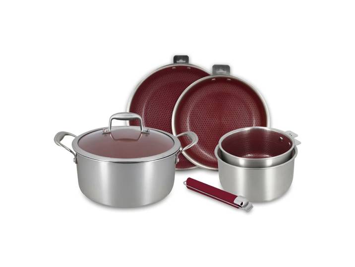 Batterie de cuisine 6 pièces en acier inoxydable lie de vin