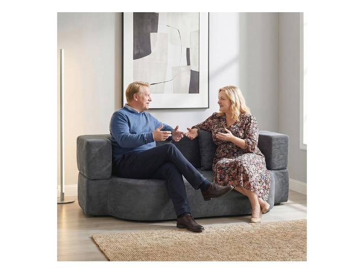 HOMCOM Schlafsofa 2-Sitzer Bodensofa Schlafcouch mit Armlehnen & 2 Kissen, Sofabett 1 Teile, für Wohnzimmer, Schlafzimmer, Dunkelgrau