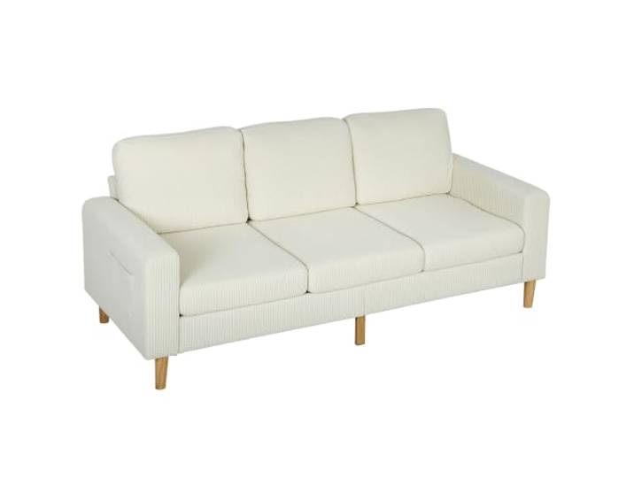 HOMCOM 3-Sitzer-Sofa, gerippt, modernes Design, 192 cm, Beige Kissen mit Federn, gepolsterte Sitzfläche, ideal für Wohnzimmer, Schlafzimmer, Büro