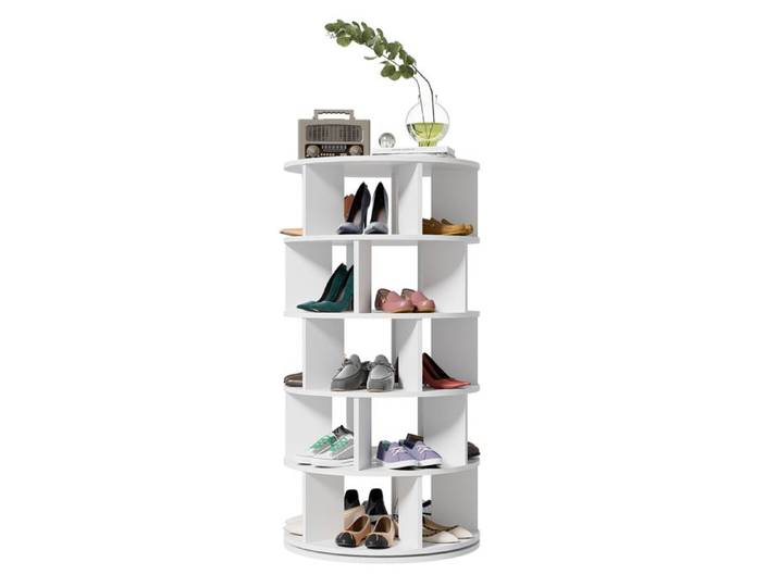 Étagère à Chaussures à 5 Niveaux Meuble à Chaussures Blanc Pivotable 360 Degrés Meuble Chaussure pour Entrée Salon et Couloir