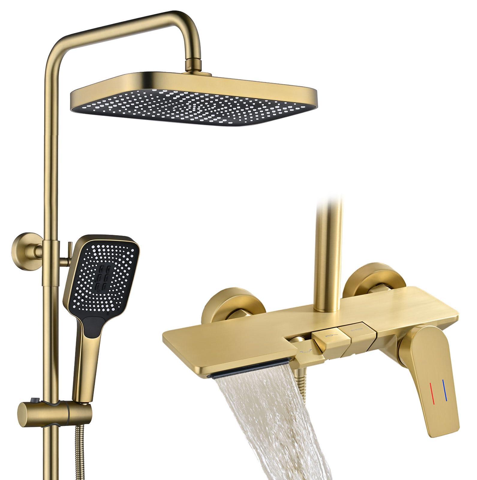 Douchesystem 30x20 cm Regenbrause, Handbrause 3 Modi, Messing
