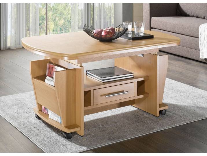 Couchtisch, auch höhenverstell- und ausziehbar, Buche, höhenverstell- und ausziehbar