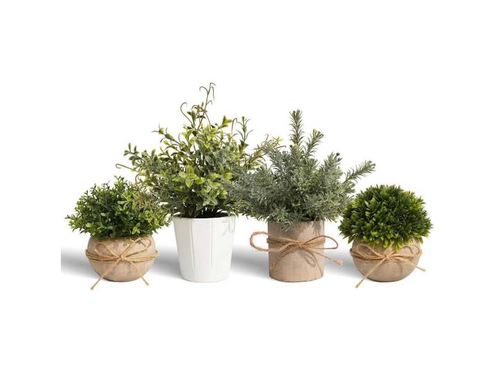 Kunstpflanzen 4-teiliges Set, Mehrfarbig, Kunststoff, 15 cm, Dekoration, Blumen & Blumentöpfe, Kunstpflanzen