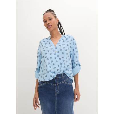 Langarmbluse BONPRIX "Oversize-Bluse aus luftigem Musselin", Damen, Gr. 50, blau (hellblau paisley), Web, Obermaterial: 100% Baumwolle, bedruckt, oversize normal, V-Ausschnitt, mit Aufschlag, Blusen, Oversize-Passform, für den Alltag, aus Musselin,...