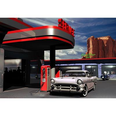 Fototapete PAPERMOON "Tankstelle", bunt, B:2,5m L:1,86m, Vlies, Tapeten