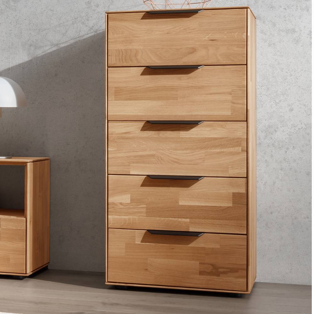 Pharao24.de Hochkommode Kommode Massivholz mit fünf Schubladen und Metallgriffen