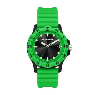 Quarzuhr SKECHERS "Glen Oaks", neongrün, schwarz, Armbanduhren, Herren, Quarzuhr, Armbanduhr, Herrenuhr, Silikonarmband, analog, Tag