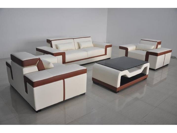 Xlmoebel Polstergarnitur Elegante Sofa-Couch in Leder und Stoff für gemütliches Wohnen, (Polstergarnitur, 3-tlg., Sofagarnitur 3+2+1 G8020D + Tisch), Hergestellt in Europa