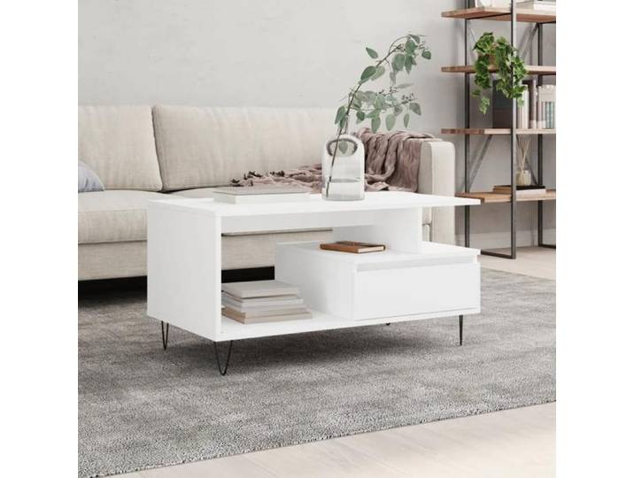 SALE 2026  Table à café Blanche - Table basse Blanche 90x49x45cm - bois d'ingénierie 3239796846595