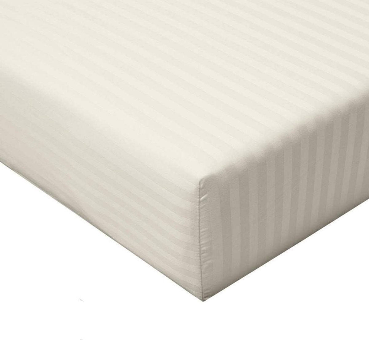 Luxe Katoenen Beddengoed Set met Dekbedovertrek en Hoeslaken - Single Size - Ivoor Streep - 400 Draadtelling