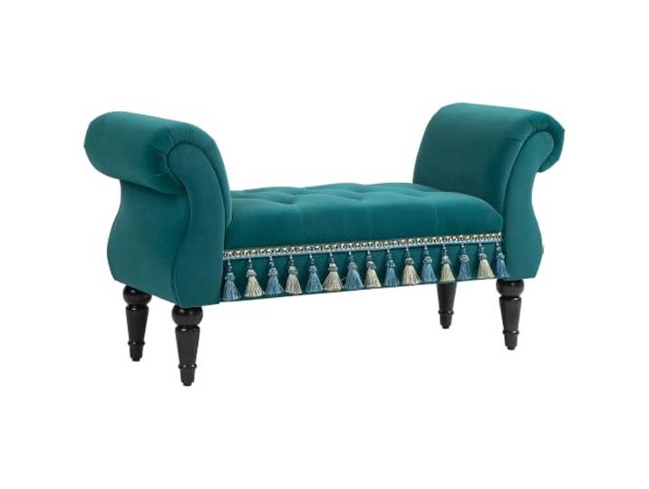 HOMCOM Sitzbank Polsterbank Samt-Bezug Armlehne 117x40x58 cm Grün