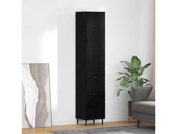 RJPLMFV Oberer Schrank Eiche Schwarz 34,5 x 34 x 180 cm Langlebiges Holz, Füße aus Metall, geräumige Aufbewahrung, modernes Design