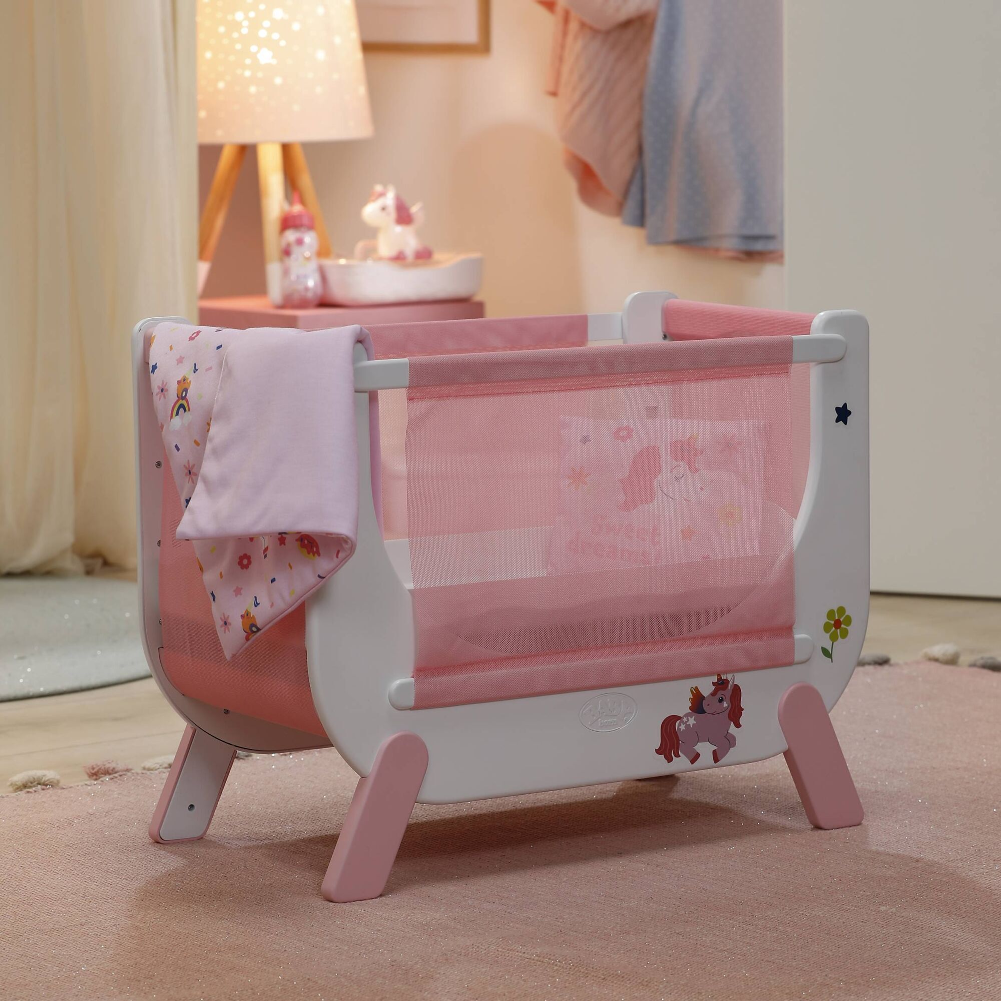 Puppenbett BABY BORN "Beistellbett Einhorn", rosa, Puppenmöbel, KinderB:25cm T:48cm, Puppenbett, B:25cm T:48cm