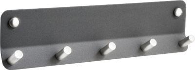 Wandgarderobe, 5 Haken, B 260 x T 20 x H 75 mm, Eisen und Edelstahl, satin-grau/silber