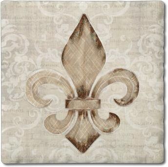 CounterArt "Deco Fleur 4-Pack Absorbent Stone Coasters with Protective Cork Backing 4"" Square Made in The USA Easily Wipes Clean"