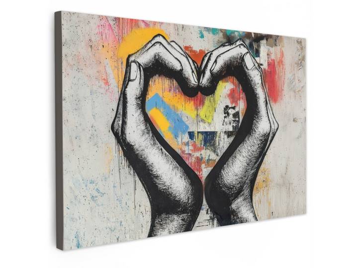 LEINWANDBILD Hände - Herz - Straßenkunst - Graffiti Gemälde 60x40 cm