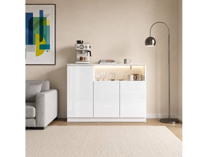 FUFU&GAGA Sideboard Hochglanz Kommode mit LED-Beleuchtung, weiß, 80-200 cm